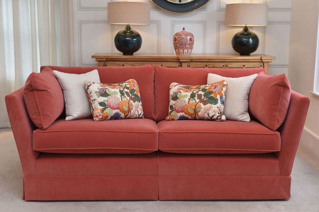 Luxurious-bespoke-Delcor-sofa beds-handcrafted in Britain-available in small double, standard double and Queen size. Easy to use sofa bed action-Available in Boxer-Designer-Lofa-Madison-Magnum and Sundance styles. Extensive fabric selection-over 10,000 options-including plush velvets-fine leathers-diverse patterned or plain fabrics-colour palette including, red, green, black, white, grey blue, purple, yellow, cream and more.